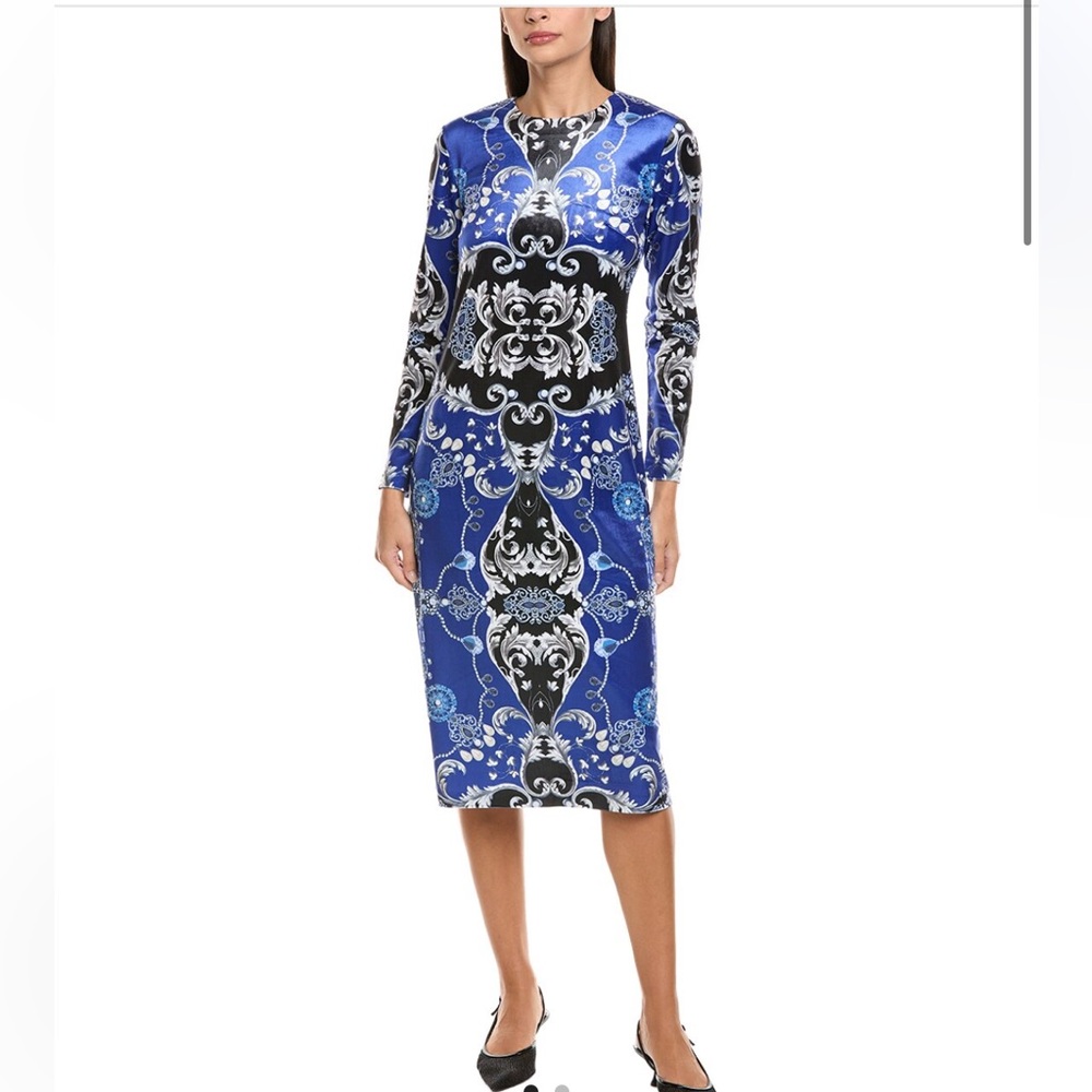 Tyler Boe Dana Velvet Patterned Sapphire Combo Midi Pencil Dress NEW W2013 Sz XS